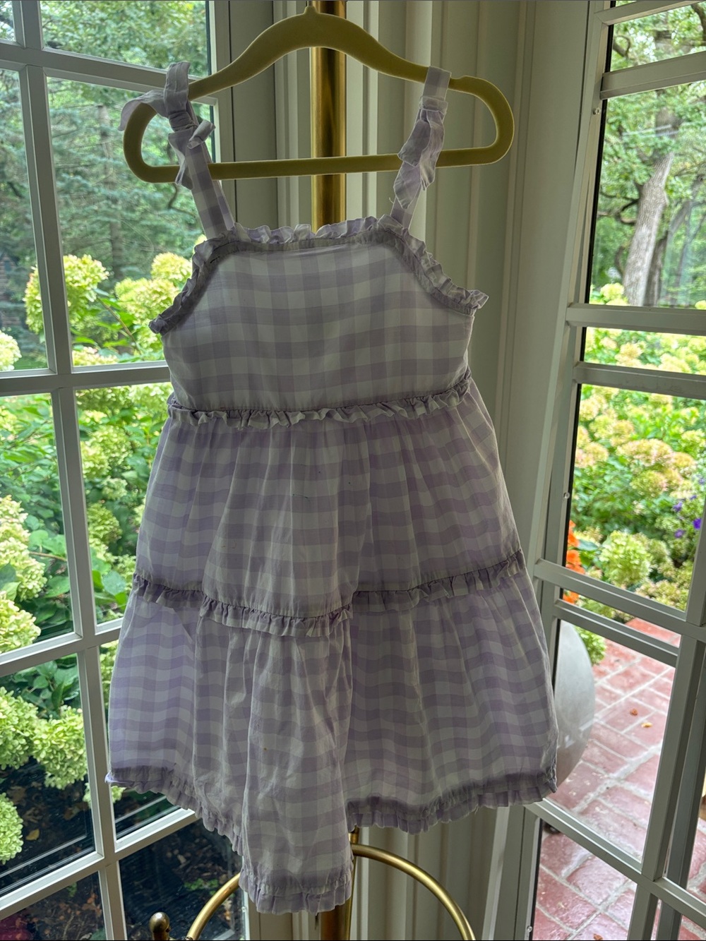 Tahari- Lilac Gingham Tiered Sundress